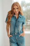 Sylvia Short Sleeve Denim Jumpsuit - Maple Row Boutique 