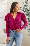 Take Me Out Faux Wrap Bodysuit In Magenta - Maple Row Boutique 