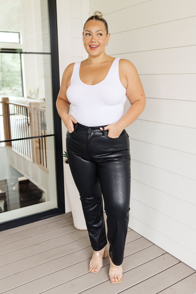 Tanya Control Top Faux Leather Pants in Black - Maple Row Boutique 