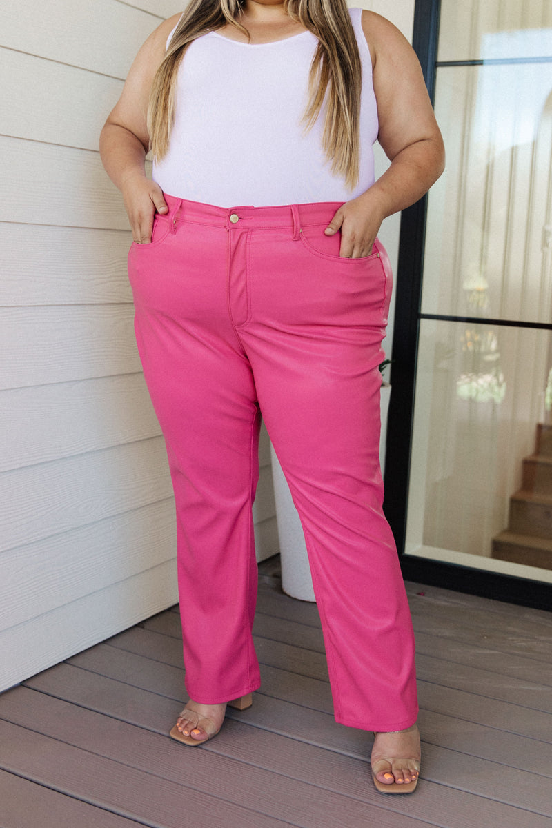 Tanya Control Top Faux Leather Pants in Hot Pink - Maple Row Boutique 