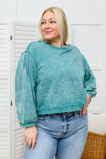 Tied Up In Cuteness Mineral Wash Sweater in Teal - Maple Row Boutique 