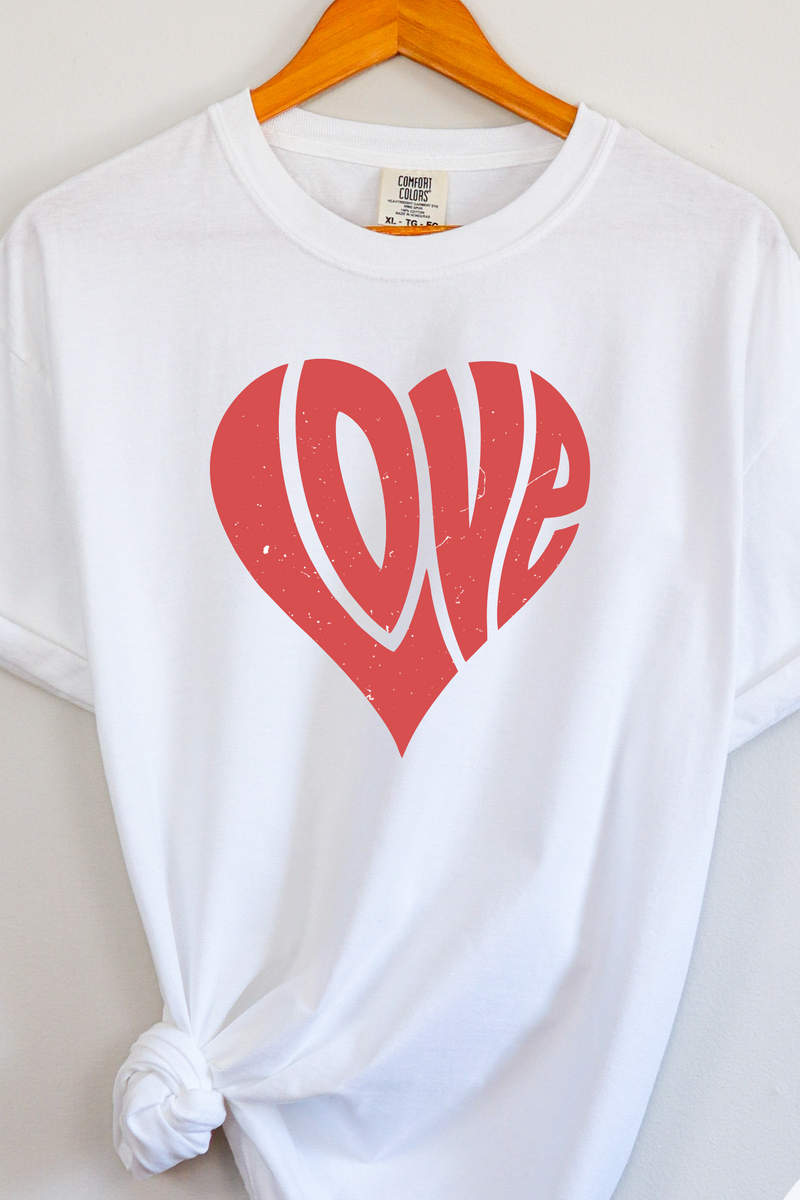 RED LOVE HEART TEE (COMFORT COLORS) - Maple Row Boutique 