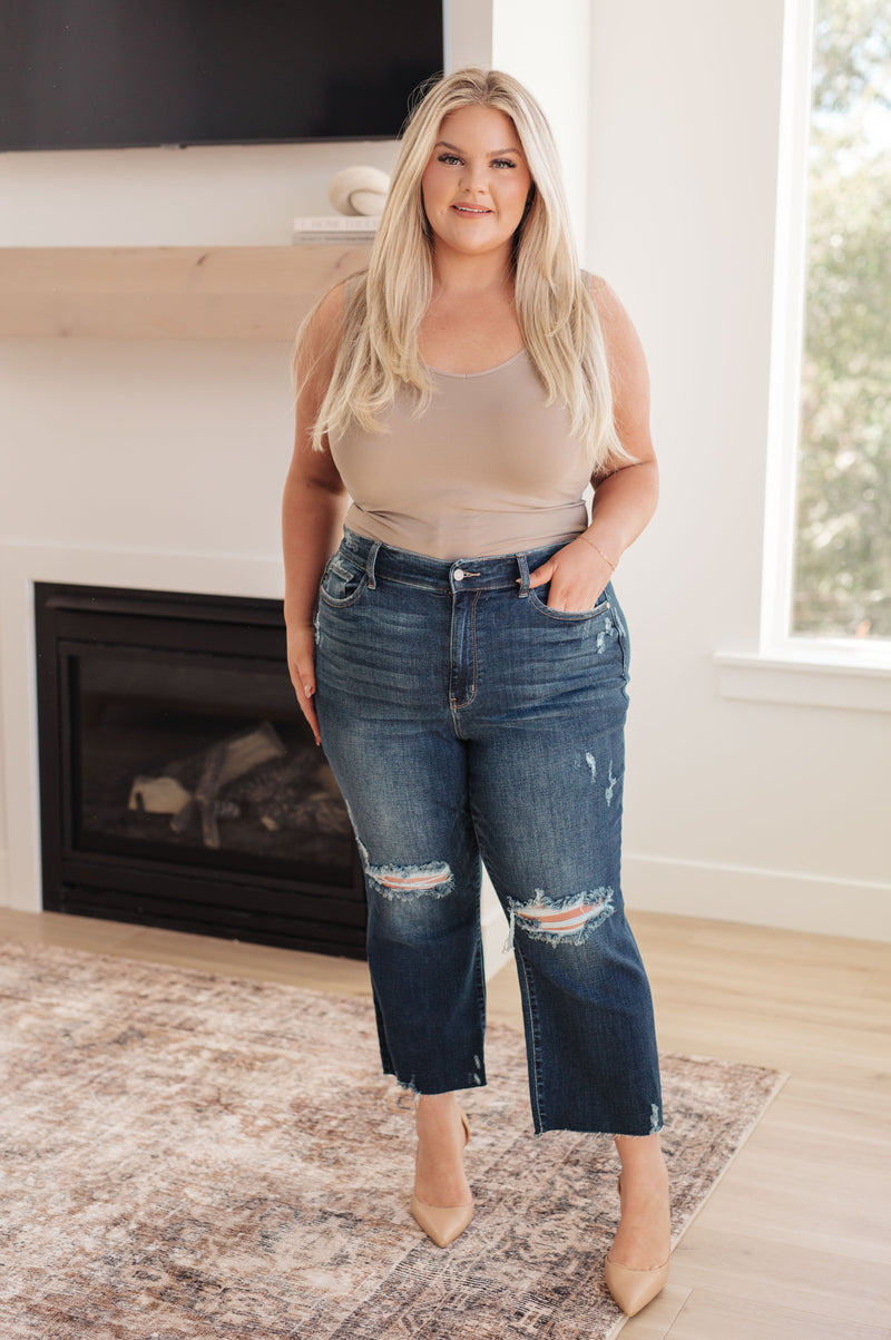 Whitney High Rise Distressed Wide Leg Crop Jeans - Maple Row Boutique 