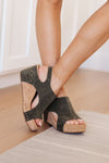 Walk This Way Wedge Sandals in Olive Suede - Maple Row Boutique 