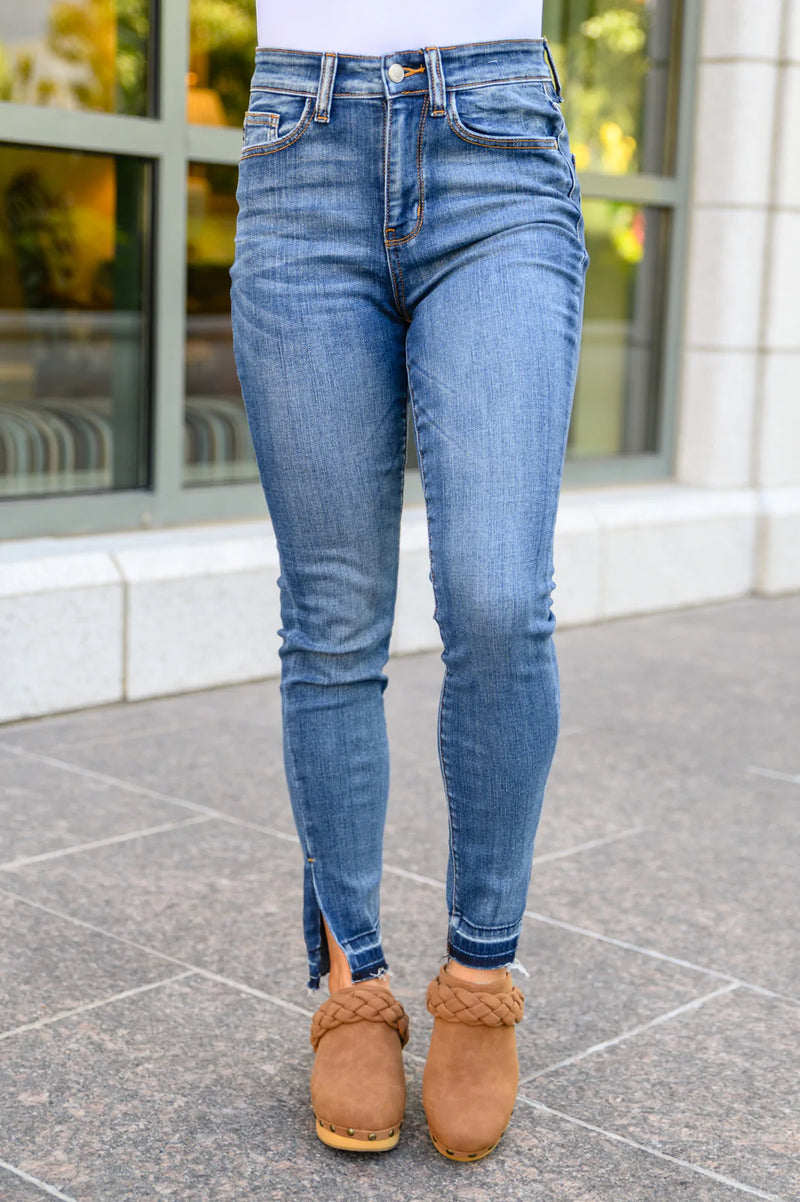 Winona Released Hem Side Slit Skinnies - Maple Row Boutique 