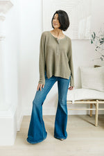 Wishful Thinking Henley In Olive - Maple Row Boutique 