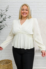 Xanidu Long Sleeve V Neck Blouse in White - Maple Row Boutique 