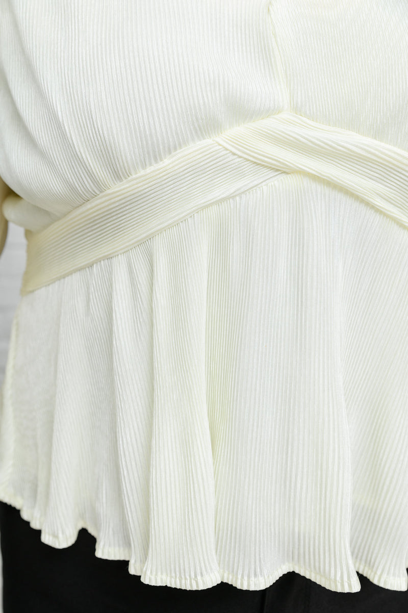 Xanidu Long Sleeve V Neck Blouse in White - Maple Row Boutique 