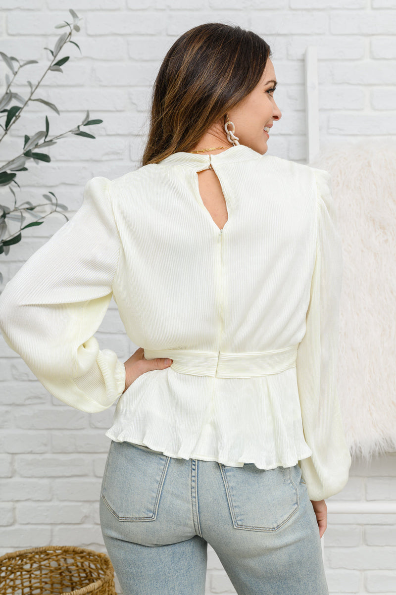 Xanidu Long Sleeve V Neck Blouse in White - Maple Row Boutique 