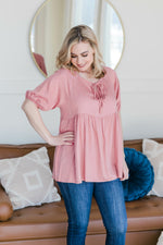 Babydoll Top with Tie Detail in Rose Pink - Maple Row Boutique 