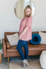Babydoll Top with Tie Detail in Rose Pink - Maple Row Boutique 