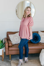 Babydoll Top with Tie Detail in Rose Pink - Maple Row Boutique 