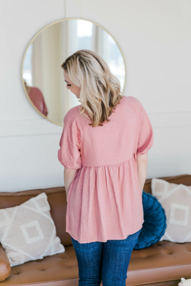 Babydoll Top with Tie Detail in Rose Pink - Maple Row Boutique 