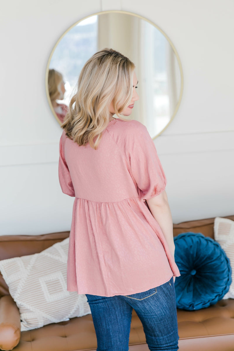 Babydoll Top with Tie Detail in Rose Pink - Maple Row Boutique 