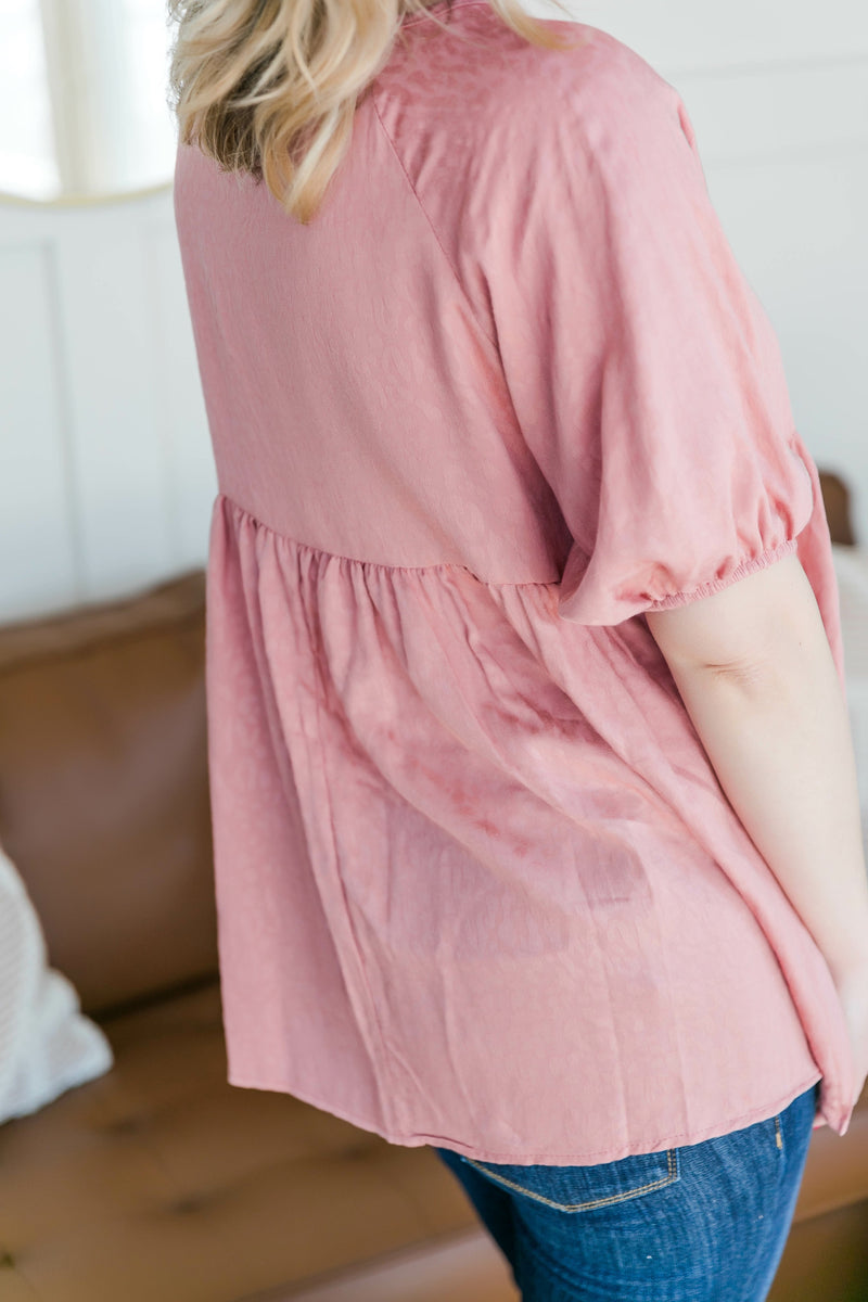 Babydoll Top with Tie Detail in Rose Pink - Maple Row Boutique 