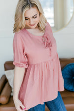 Babydoll Top with Tie Detail in Rose Pink - Maple Row Boutique 