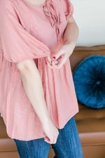 Babydoll Top with Tie Detail in Rose Pink - Maple Row Boutique 