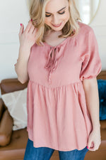 Babydoll Top with Tie Detail in Rose Pink - Maple Row Boutique 