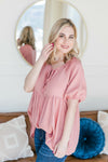 Babydoll Top with Tie Detail in Rose Pink - Maple Row Boutique 