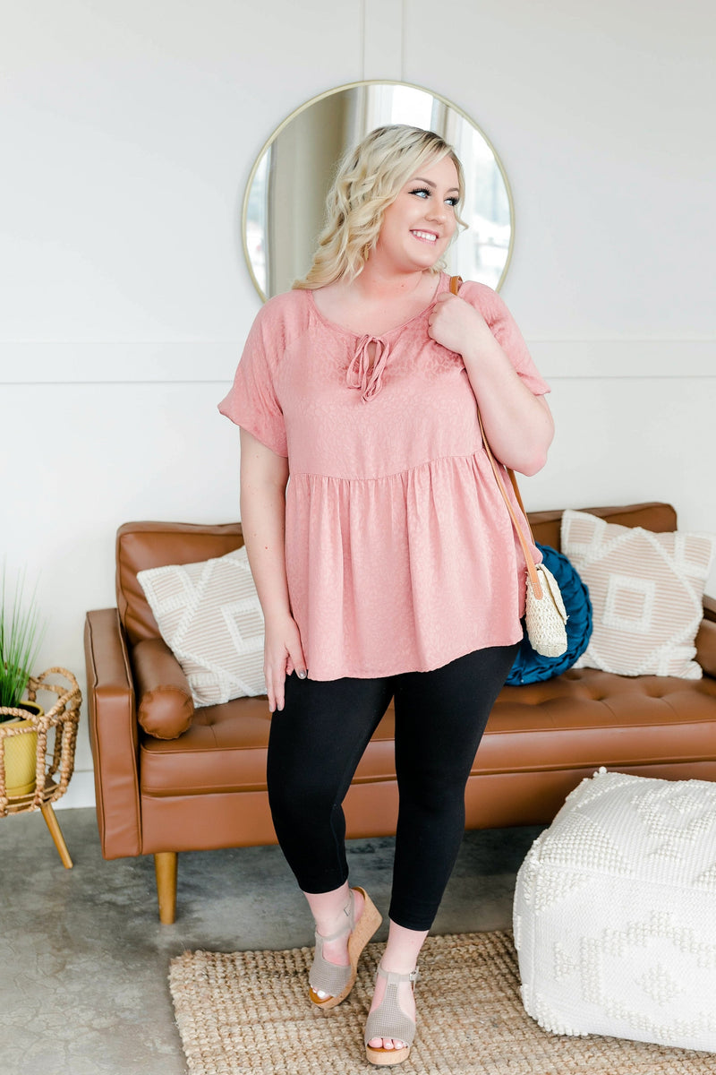 Babydoll Top with Tie Detail in Rose Pink - Maple Row Boutique 