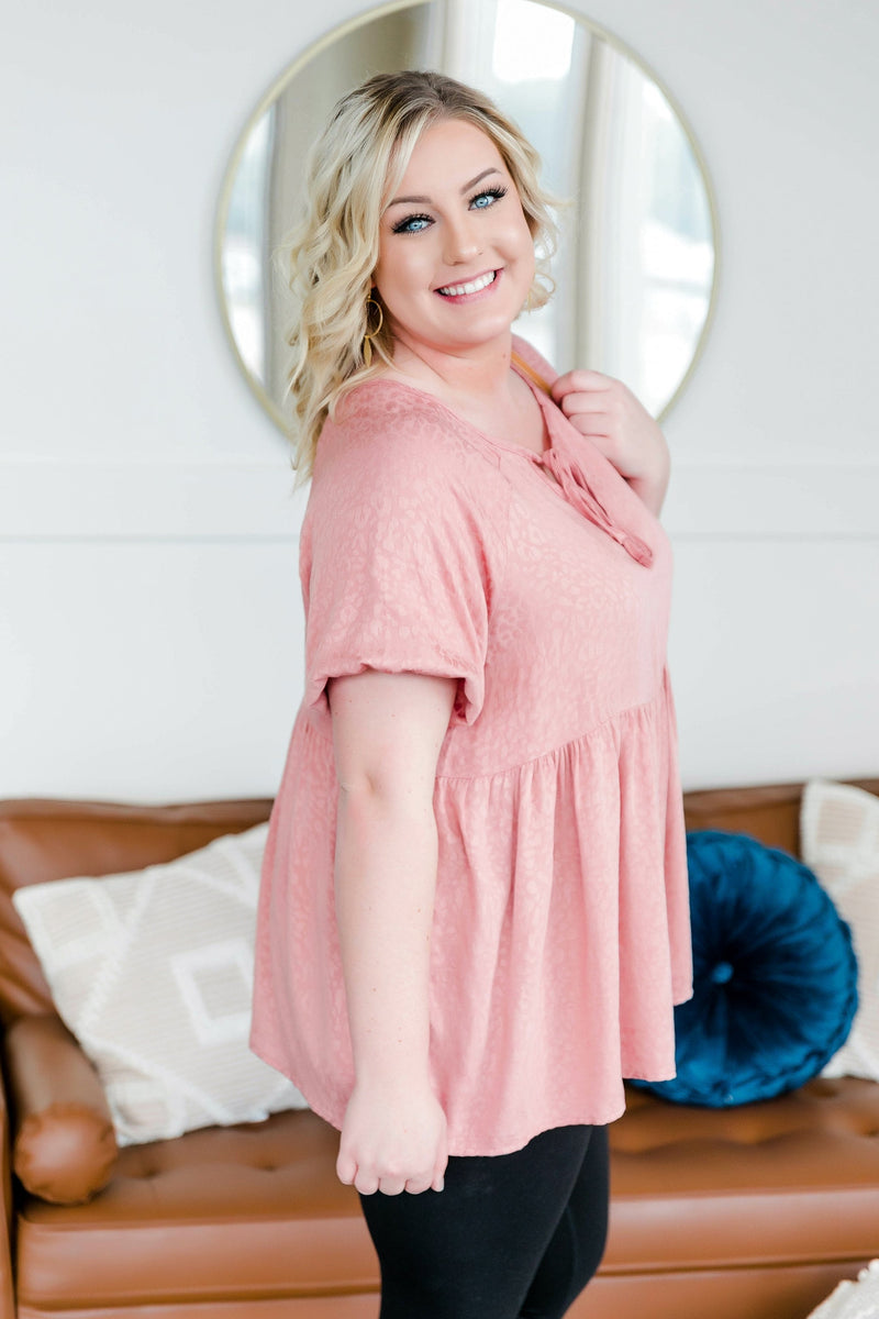 Babydoll Top with Tie Detail in Rose Pink - Maple Row Boutique 