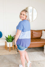 Colorblock V Neck Top In Blue - Maple Row Boutique 