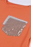 Stripe Pocket Sequins Splicing Long Sleeve O-Neck Top - Maple Row Boutique 