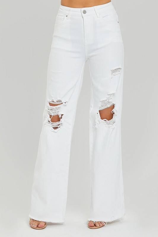 Risen High Rise Distressed Wide Leg Dad Jeans - Maple Row Boutique 