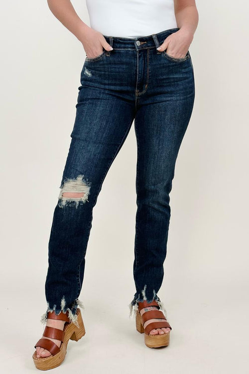Judy Blue Mid-Rise Chopped Hem Relaxed Skinny Jeans - Maple Row Boutique 