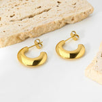 16K Gold Plated C-Shaped Stud Earrings (With Box) - Maple Row Boutique 