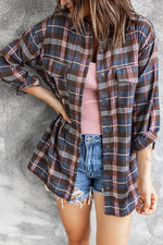 Pocket Buttons Long Sleeve Plaid Shirt - Maple Row Boutique 