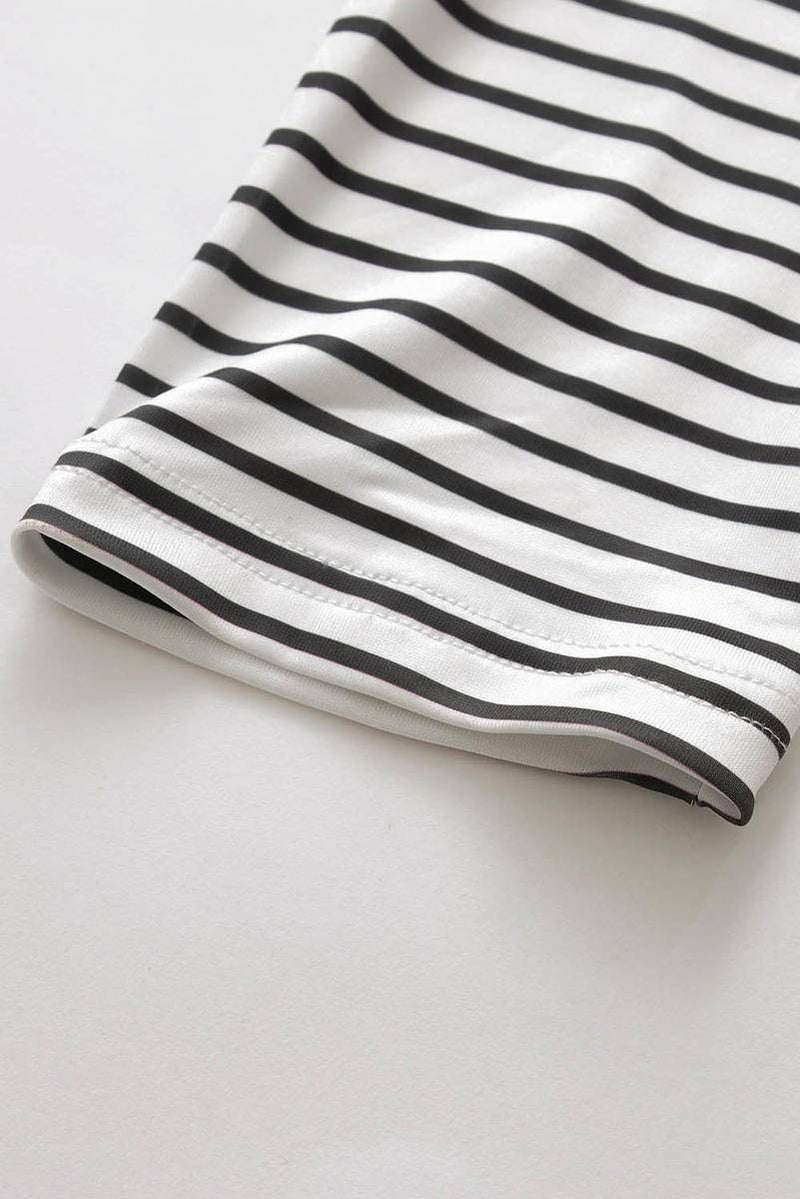 Stripe Pocket Sequins Splicing Long Sleeve O-Neck Top - Maple Row Boutique 