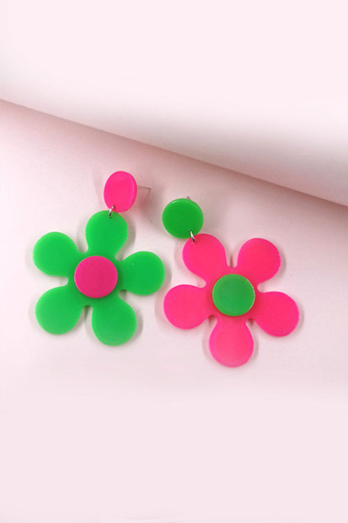 Lime & Pink Mod Daisy Dangle Earrings - Maple Row Boutique 