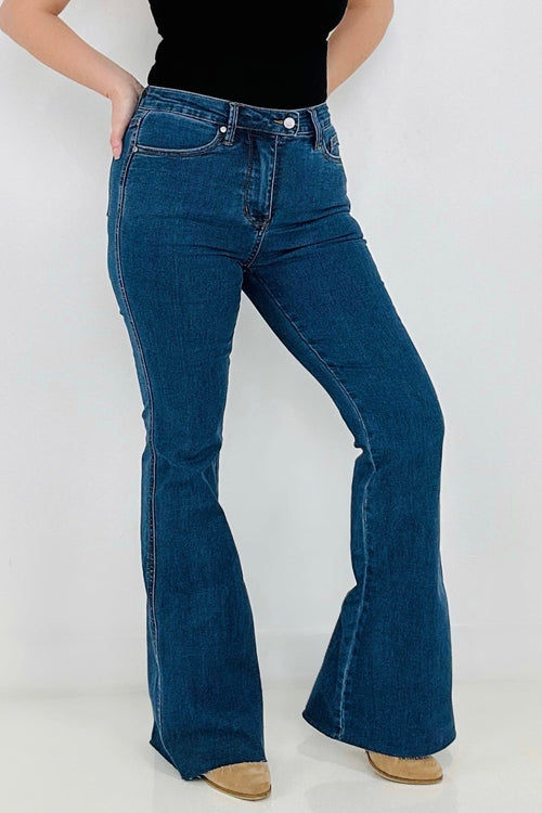 Cool Runnings Control Top, Cool Denim Flare Jeans By Judy Blue - Maple Row Boutique 