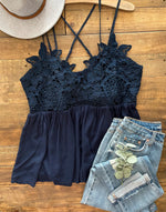 Gracie Lace Tank in Black - Maple Row Boutique 