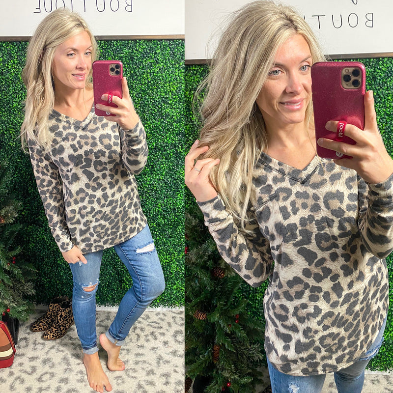 Leopard Long Sleeve Pocket Top - Maple Row Boutique 