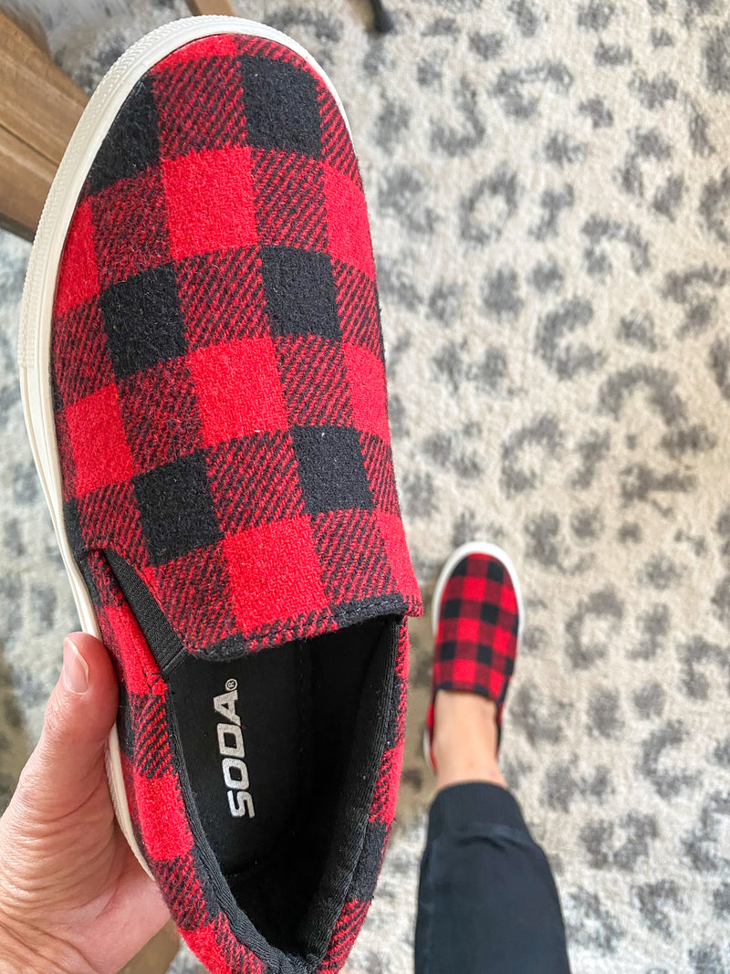 Red Buffalo Plaid Slides - Maple Row Boutique 