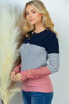 Lace Color Block Henley - Maple Row Boutique 