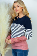 Lace Color Block Henley - Maple Row Boutique 