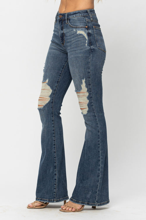 Judy Blue High Waist Distressed Flare - Maple Row Boutique 