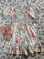 Tea Time Smocked Dress In Dainty Florals - Maple Row Boutique 