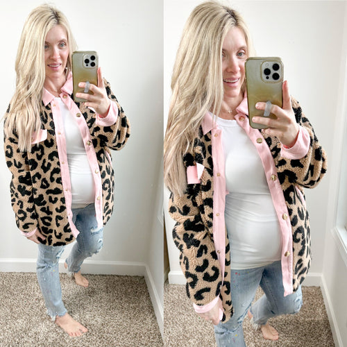 Pink Teddy Bear Shacket - Maple Row Boutique 