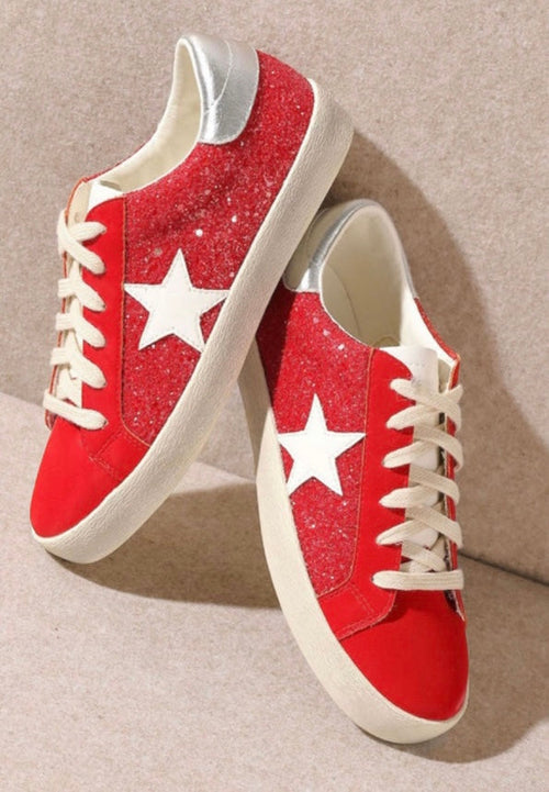 Skylar Red Glitter Sneaker - Maple Row Boutique 