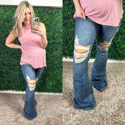 Judy Blue High Waist Distressed Flare - Maple Row Boutique 