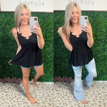 Gracie Lace Tank in Black - Maple Row Boutique 