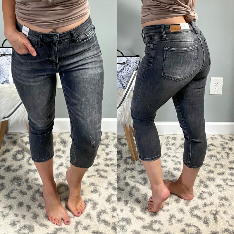 Charcoal Judy Blue Capris - Maple Row Boutique 