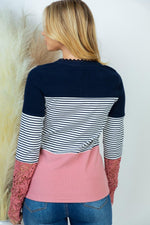 Lace Color Block Henley - Maple Row Boutique 