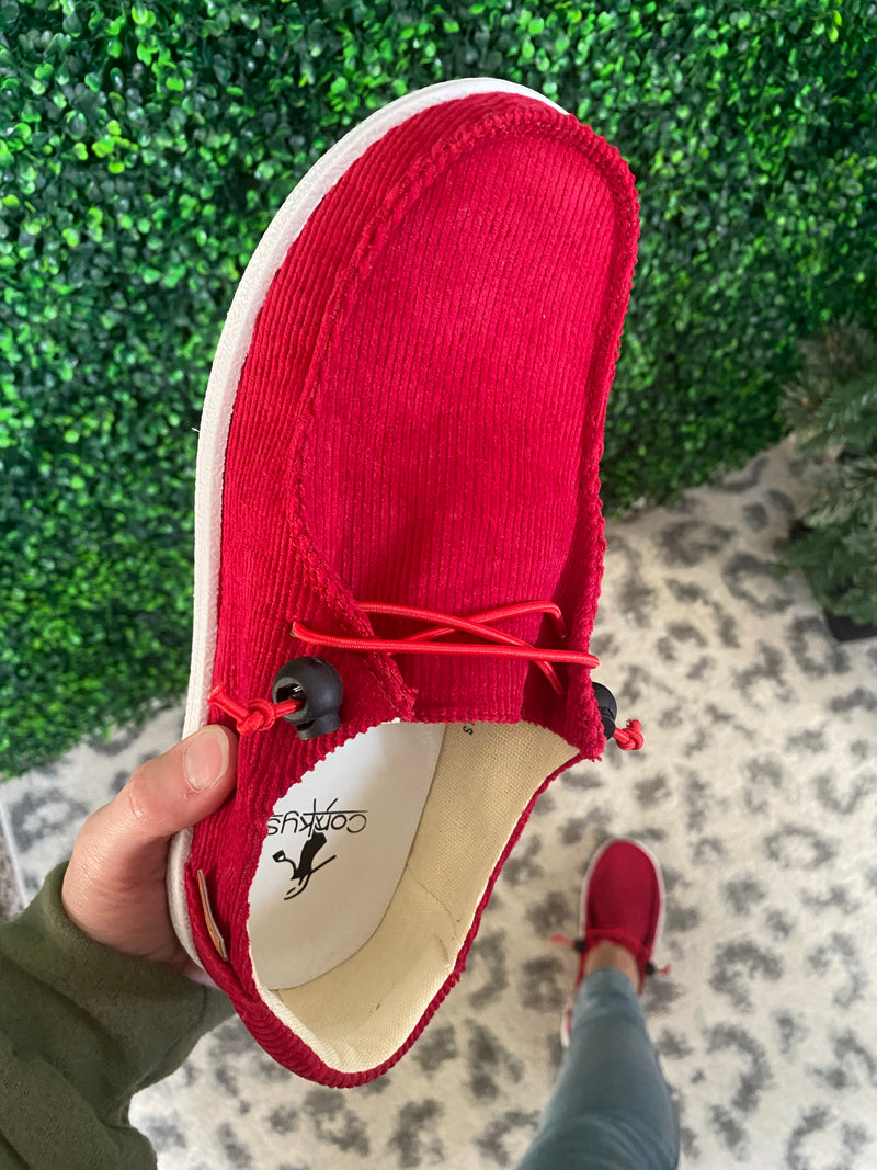 Corky's Red Corduroy Slip On Sneaker - Maple Row Boutique 