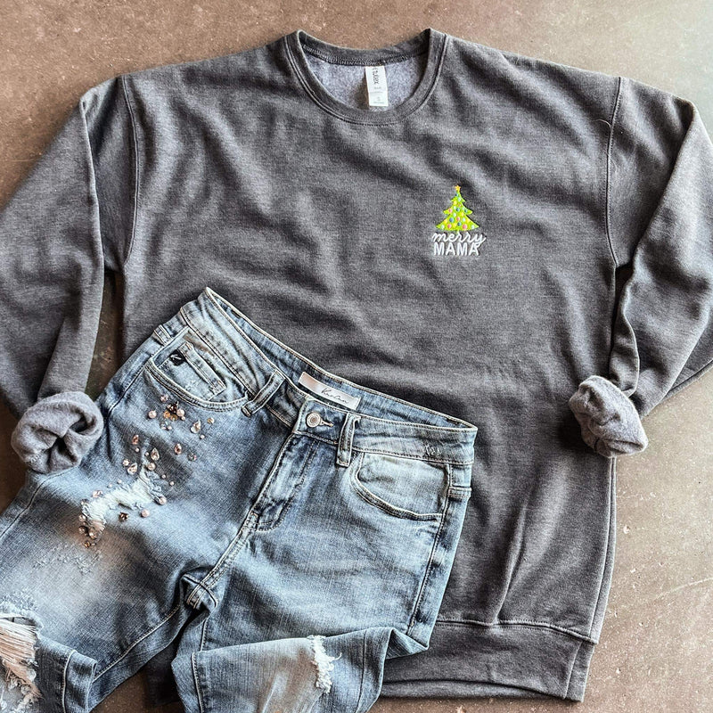 Merry Mama Embroidered Sweatshirt - Maple Row Boutique 