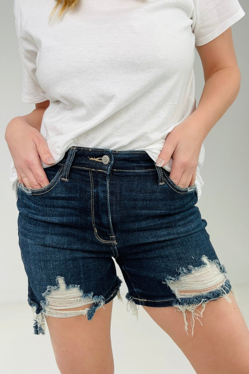 Distressed Hem Judy Blue Shorts - Maple Row Boutique 
